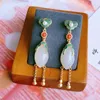 Dangle Earrings Natural Hetian Jade Burning Blue Ruyi Magnolia Vintage Court Gourd Tassel Small Flower Water Drop Cymbal Heart