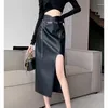 Skirts PU Leather Skirt Half Fashionable Split Hip Wrap One Step In Autumn And Winter Casual A-LINE