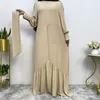 Ethnische Kleidung 2024 Feste Farbe Muslimische Kleider Frauen Islamische Jalabiya Eid Ramadan Abaya Kaftan Gürtel Kaftan Arabisch Robe Longue Femme