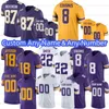 Camisa de futebol branca roxa Jefferson Justin personalizada Joshua Dobb Kirk Cousins T.J. Hockenson Kirk Cousins Harrison Smith Brian Asamoah II Hicks Danielle Hunter