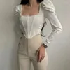 Kvinnor BLOUSES 2023 RETRO SQUARE COLTY SEXY Office Top Long Sleeve Bubble Midjekläder Kvinnor Blusa Elegant 30117