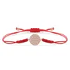 Charme pulseiras zircônia cúbica cristal redondo círculo discos pulseira mulheres completa cz pedras cordão vermelho macrame artesanal jóias presente