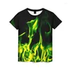 Camiseta masculina vendendo chama verde camiseta verão moda legal fantasma fogo 3d impresso hip-hop personalidade camisa de manga curta