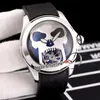 Neue 45-mm-Admiral's Cup Bubble Automatik-Tourbillon-Herrenuhr, Stahlgehäuse, graues Zifferblatt, silberner Totenkopf, graues Leder, Kautschukuhren P291L