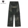 Calças masculinas hip hop homens jeans jeans estrelas borlas retalhos calças de perna larga harajuku casual solto calças de rua alta punk retro streetwear j231208