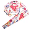 Sport t Shirt Women Designer Gym Tracksuit Heart Print Yoga Outfit Slim Fit Leggings Two Piece Sportwear