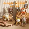 Mobiles# 3 stks/set Baby Gehaakte Dierenset Schattige Konijntje Olifant Rammelaar Armband Beukenhouten Bijtring Baby Fopspeen Clip Keten Babyspeelgoed 231208