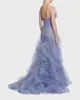 Abiti casual da sogno blu polveroso in tulle increspato abiti lunghi divisi abiti floreali a strati da donna festa formale senza spalline maxi