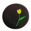Berets RH Handgefertigte Wollfilz-Kopfbedeckung mit Tulpen-Blumenmuster, Vintage-Künstler-Maler-Hut, Damen-Wollmütze
