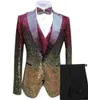 Herenmode gradiënt lovertjes smoking pak piek revers herenpak (blazer + vest + broek)