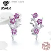 Stud BISAER Colección de flores 925 Plata esterlina Wintersweet Flower Red Zircon Stud Pendientes Mujeres Joyería de plata esterlina EFE040 YQ231211