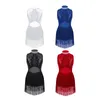 Stage Wear Latin Dance Dress For Girls Glitter Sequins Sheer Mesh Tassel Hem Modern Jazz Dancewear Ballet Leotard Skating Dancing Costume