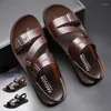 Sandalen Qiwn Mode Bequeme Einfarbig Offene Spitze Leder Hausschuhe Strand Für Männliche Schuhe Herren