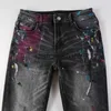 Herrenhosen EU Drip Denim Jeans Herren Hellgrau Distressed Mustache Slim Fit Graffiti Beschädigte Löcher Stretch Painted Ripped Jeans J231208