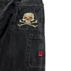 여자 청바지 JNCO 고딕 복고풍 두개골 패턴 남성과 여성을위한 검은 허리 청바지 캐주얼 넓은 다리 데님 바지하라 주쿠 느슨한 바지 231211