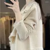 Women's Knits Korean Tailored Collar Sweaters Clothing Casual Chic Tassel Spliced Autumn Winter Vintage Solid Color Knitted Cardigan