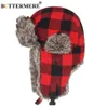 Buttermer Winter Hatts for Mens Bomber Hat päls Röd varma öronflap Cap Windproof Women Tjockare Plaid Russian Ushanka Hat Black Blue T2303910