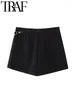 Frauen Shorts Y2K Asymmetrische Schwarze Frauen Röcke Plissee Ösen Zipper Hohe Taille Skorts Weibliche Kurze Hosen 2023 Herbst