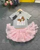 Brand baby Tracksuits summer kids designer clothes Size 90-140 Cartoon print Short sleeved girl T-shirt and lace skirt Dec05