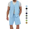 Homens Tracksuits Verão Mens Casual Jaqueta Colete Define Cor Sólida Curto Homens Homem Outfits 2 Peça Shorts Oversized Set Terno