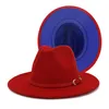 Vermelho amarelo retalhos panamá fedorahat algodão poliéster dois tons cor jazz fedora chapéu para mulheres masculino festa mostrar música festival7100106