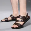 Sandalen Qiwn Mode Bequeme Einfarbig Offene Spitze Leder Hausschuhe Strand Für Männliche Schuhe Herren