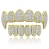 Hip Hop Jóias Mens Grills 18K Banhado A Ouro Todos Iced Out Diamond Grillz Dentes Bling Brilhante Rock Punk Rapper2497