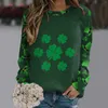 Women's Hoodies Clover Print Women Sweatshirt Casual Round Neck Pullover Autumn Long Sleeve Tracksuit St. Patrick'S Day Festival Clothes