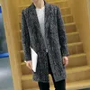 Men's Jackets Autumn Trendy Suit Collar Mid-length Woolen Windbreaker Jacket Male Korean Fashion Slim Fit Elegant Men's Tweed Trench Coat 231211