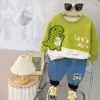 0-4 years old baby boy clothes spring and autumn children's suit boys cotton long-sleeved cartoon music bear two-piece 220326