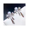 Stud 22090711 Diamondbox -Jewelry earrings ear studs silver blue PEARL sterling 925 silver bow knot ribbon akoya round pendant charm gift idea girl