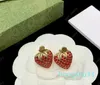New Red Diamond Strawberry Stud Earrings Aretes Orecchini Brass Material Sier PinEarrings Women's Wedding Party Jewelry