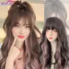 Synthetic Wigs XUTYE Wig Women's Long Hair Slightly Curled Cold Brown Spot Dyed Powder Fluffy Natural Wig Full Head Cover Fit Long Curly Hair 231211