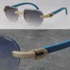 2022 Nouveau modèle de lunettes de soleil en diamant micro-pavé original en bois lunettes de soleil sans monture en or 18 carats C décoration mâle femme pierres lunettes U248a