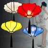 Chinese Style Lantern Dining Room Pendant Lamp Fabric Lampshade Chinatown Restaurant Hanging Lights Retro Living Parlor Drop Light260A