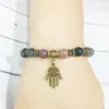 Bracelet en pierre naturelle pour femmes, Design Simple, perles fantaisie de 8mm, Bracelet à breloques Hamsa, Agate indienne, bijoux énergétiques, MG0411, 232P