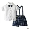 Conjuntos de roupas Childrens Gentleman Wear Primavera e Outono Lapela Manga Longa Algodão Cardigan Meninos Xadrez Spaghetti Straps Twinset Crianças Dr Dhlqx