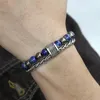 8MM dubbele lagen steen kralen armband voor mannen jongens Lapis Lazuli hemitaat metalen lavasteen roestvrijstalen kabelketting TBX00109 Y265c