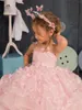 Girl Dresses Pink Puffy Flower For Wedding Applique Princess Kids Evening Party Birthday Pageant First Communion Ball Gowns
