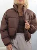 Women's Trench Coats Vintage Women Brown Warm Puffer Jackets 2023 Winter Fashion Ladies Elegant Short Parka Casual Female Chic Green