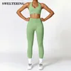 Set attivi 2 pezzi Abbigliamento yoga Abbigliamento sportivo da donna Leggings Set Tuta senza cuciture Abiti da allenamento Fitness Abbigliamento da palestra Top per ragazze