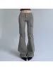 Pantaloni da donna 2024 Vintage Grigio Cargo Grandi Tasche Cucite A Vita Bassa Donna Casual Y2k Grunge Pantaloni Donna Streetwear Capris