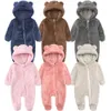 Barboteuses né bébé hiver polaire barboteuse solide à capuche épaisse tenues pour bébés pour 024M coréen décontracté combinaison garçon fille vêtements chauds 231211