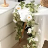 4Pc 200cm Artificial Camellia Flower Rattan with Ears of Wheat Rose Leaf Fake Flower Wall Hanging Decor Wedding Home Plant Vines