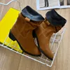 Brand Women's Half Boots IM Suede Leather Short Boots Browm Black Med Heels