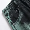 Jeans pour hommes Y2K Tie and Dye Denim Streetwear Trous Pantalon droit déchiré Pantalon vert noir