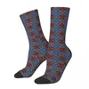 Herrstrumpor kompression grå burgundy blå vintage harajuku lapptäckmönster hip hop nyhet casual crew crazy sock