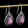 Orecchini a bottone vintage a forma di pera per le donne Orecchini con zirconi rosa con goccia d'acqua Argento sterling 925 Nuovi gioielli con orecchio pendente YQ231211