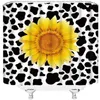 Tende da doccia Tenda alla moda Mucca bianca e nera Pelle di animale Modello di girasole giallo Decorazione del bagno Tessuto in poliestere