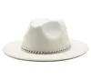 2020 High Quality Wide Brim Fedora Hat Women Men Imitation Wool Felt Hats with Metal Chain Decor Panama Fedoras Chapeau Sombrero C9959031